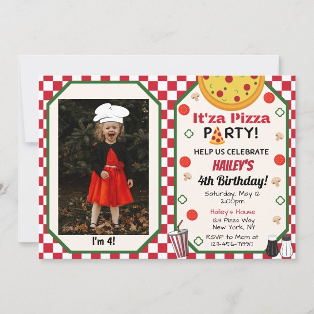Pizza Party Photo Invitation (Devant)