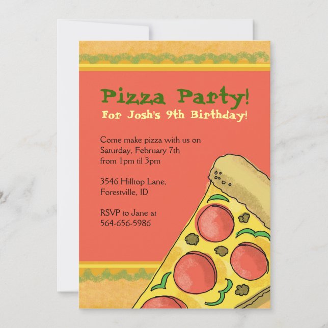 Pizza Party Thème Anniversaire Invitations (Devant)