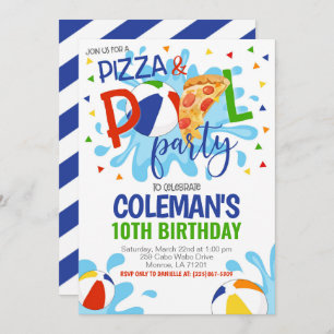 Pizza & Pool Party Anniversaire Invitation