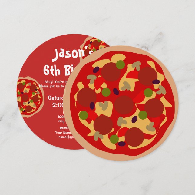 Pizza ronde pour enfant sur mesure Invitation à la (Devant / Derrière)