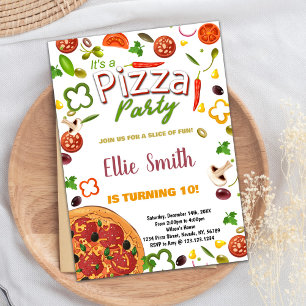Pizza rouge végétale verte Invitations d'anniversa