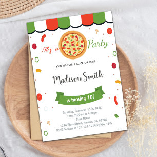 Pizza Rouge Vert Invitations Anniversaire