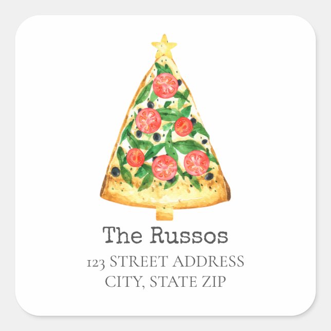 Pizza Slice Christmas Tree Adresse Sticker Carré (Devant)
