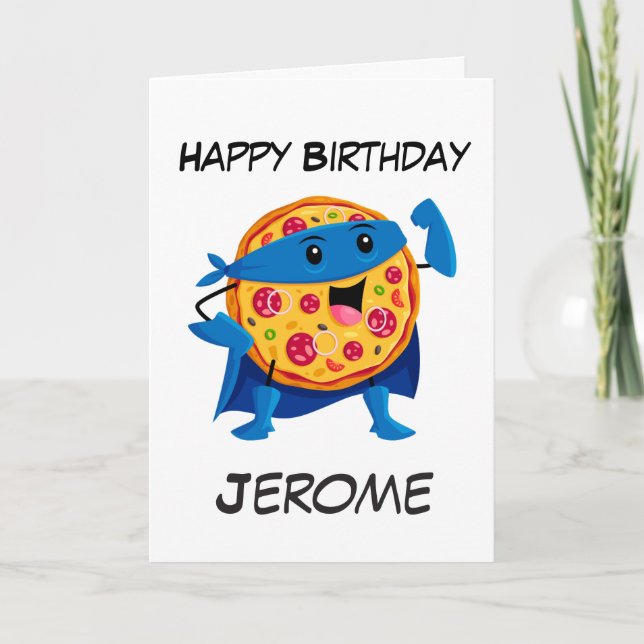 Pizza superhero enfants superhéros cartes d'annive (Devant)