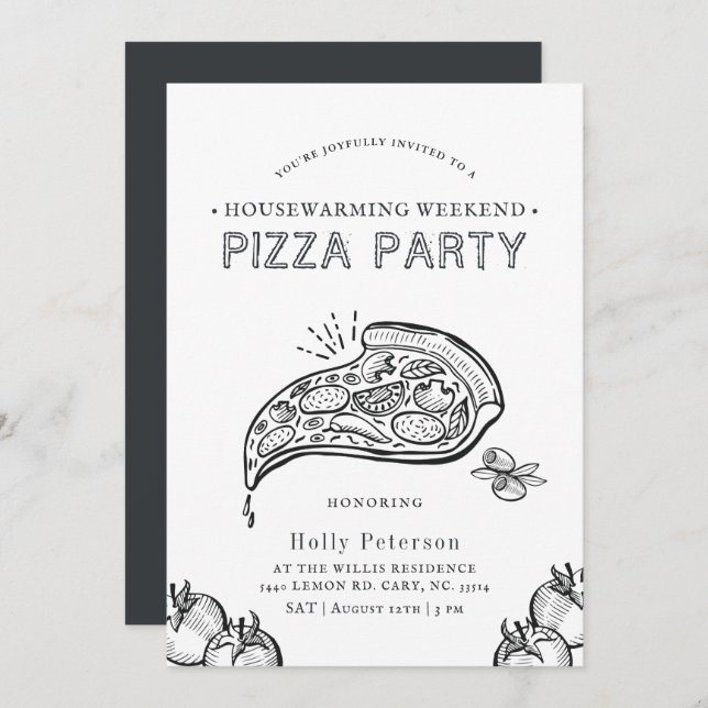 Pizza vintage | Invitation d'anniversaire (Devant / Derrière)