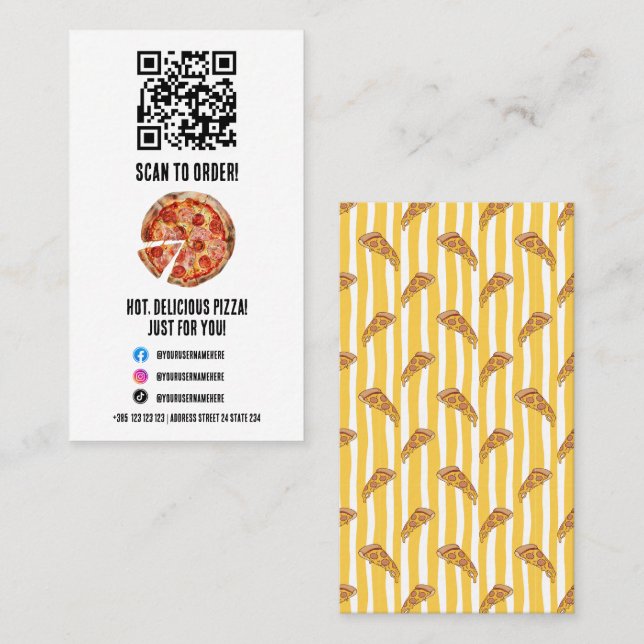 Pizzeria Pizza Motif QR Code Carte de visite (Devant / Derrière)