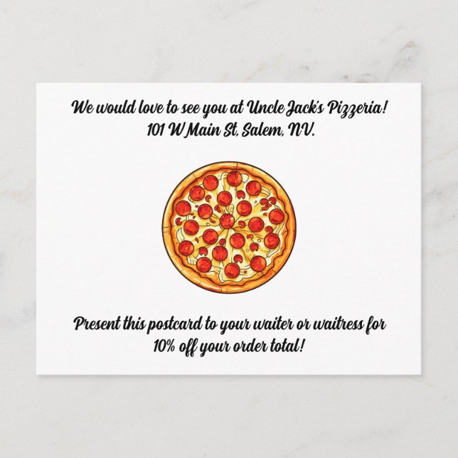 Pizzeria Promotionnels Carte Postale Texte Personn (Devant)