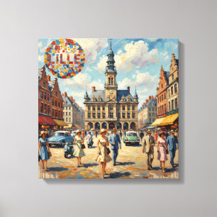Place de la Ville de Lille France Toile Vintage Ét