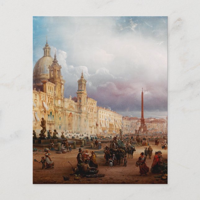 Place Navona Marché de Rome Années 1850 Art (Devant)