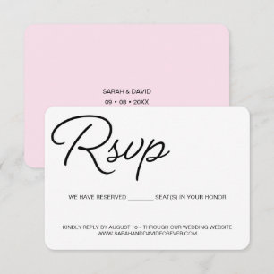 Place réservée chic noir et rose pour mariage RSVP