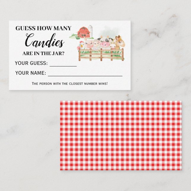 Placement Animaux de ferme Combien de bonbons carte Baby sho (Devant / Derrière)