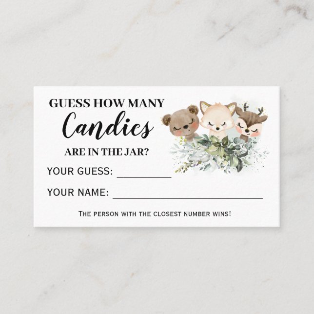 Placement Animaux forestiers Combien de bonbons carte Baby s (Devant)