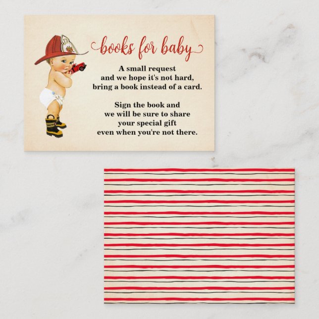 Placement Apportez une carte de Baby shower de petit pompier (Devant / Derrière)