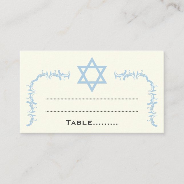 Placement Blue Star de David damask Bat mitzvah carte de pla (Devant)
