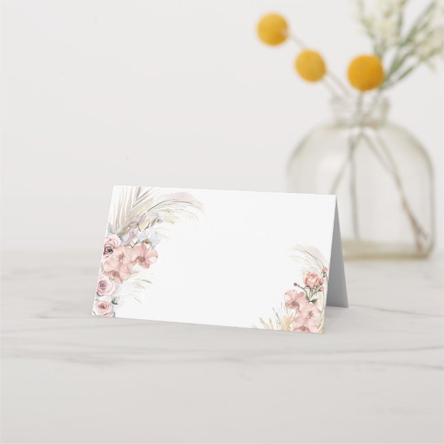 Placement Boho Pampas Carte de Table Fleur Rose Blush (Devant)