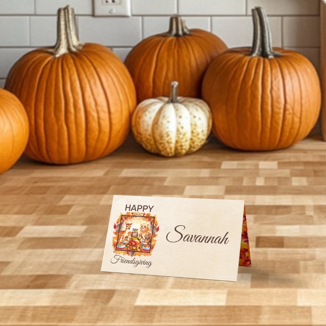 Placement Bonne Carte de Place pliée de Woodland Friendsgivi (Créateur téléchargé)