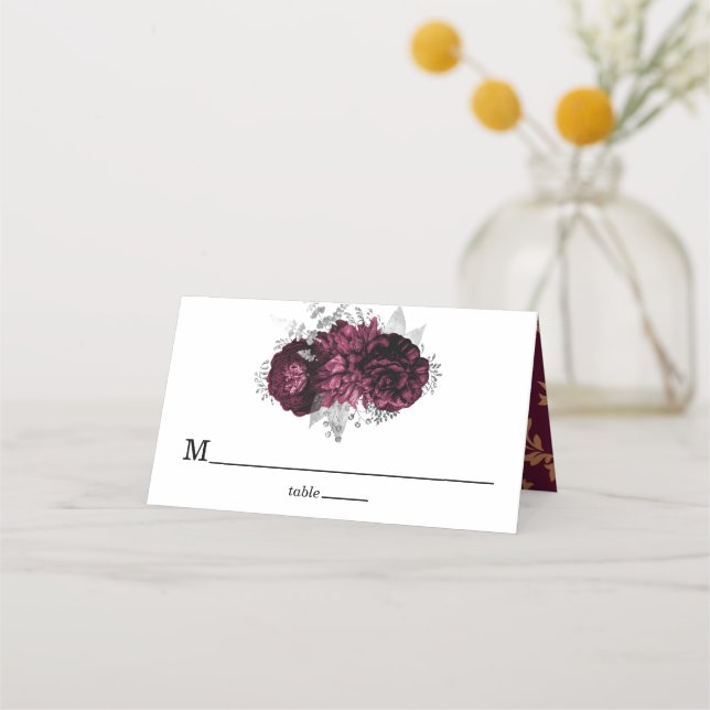 Placement Burgundy Floral Mariage de luxe Carte Place (Devant)