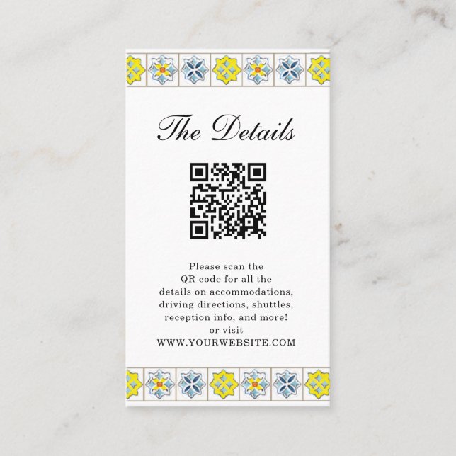 Placement Carreaux italiens carte de détails mariage avec co (Devant)