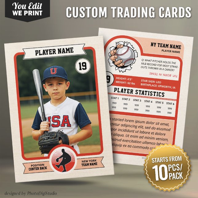 Placement Carte à collectionner de baseball personnalisée vi (Vintage Custom Baseball Trading Card 10 pcs/pack, Baseball Red Player Card)