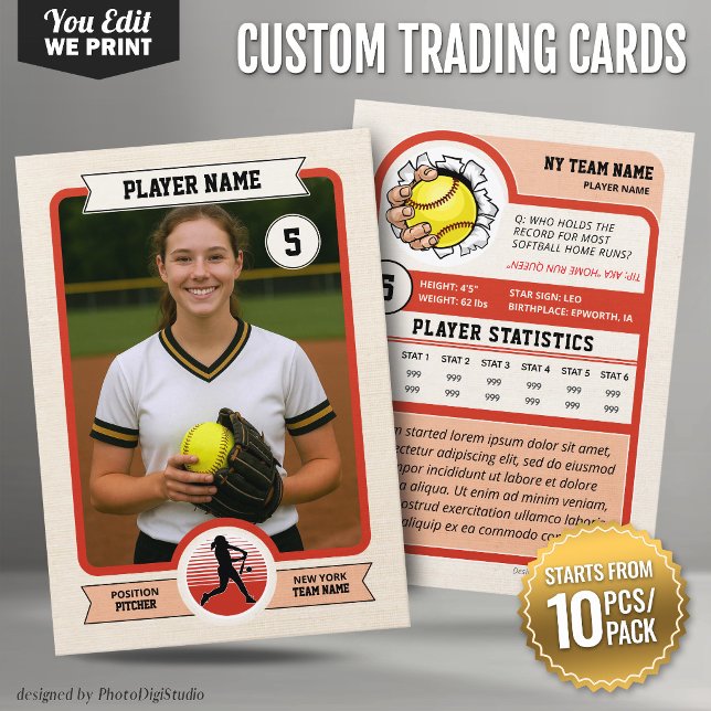 Placement Carte à collectionner de softball personnalisée vi (Vintage Custom Softball Trading Card 10 pcs/pack)
