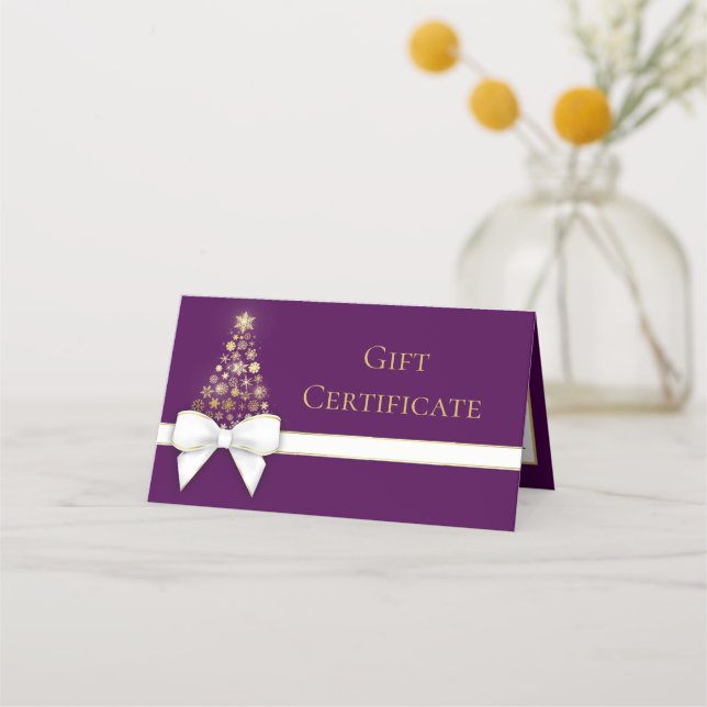 Placement Carte Cadeau Arbre de Noël Violet Flocons de Neige (Devant)
