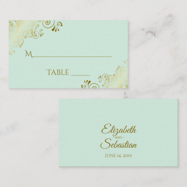 Placement Carte d'accompagnement de mariage élégante verte m (Devant / Derrière)