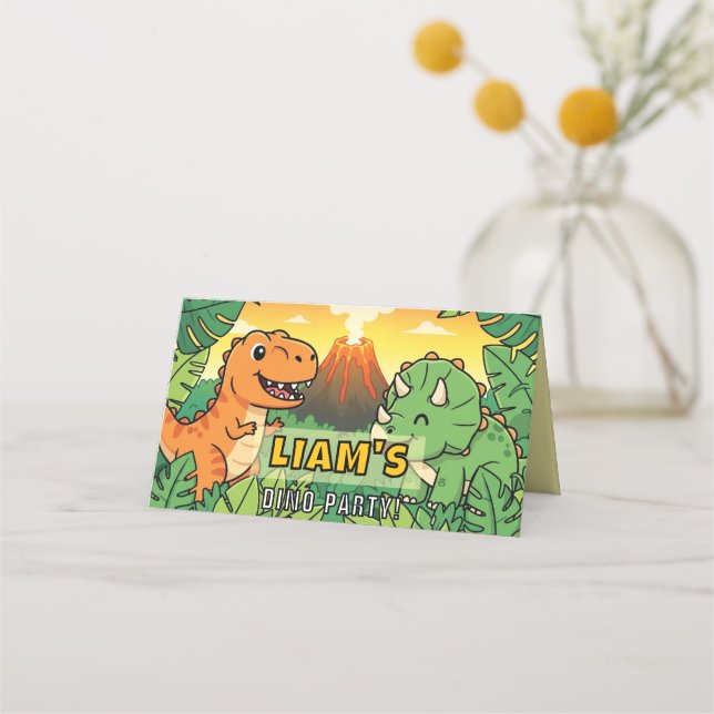Placement Carte d'anniversaire dinosaure | Présentoir de nom (Devant)