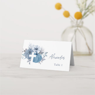 Placement Carte de baptême garçon automne citrouille croix
