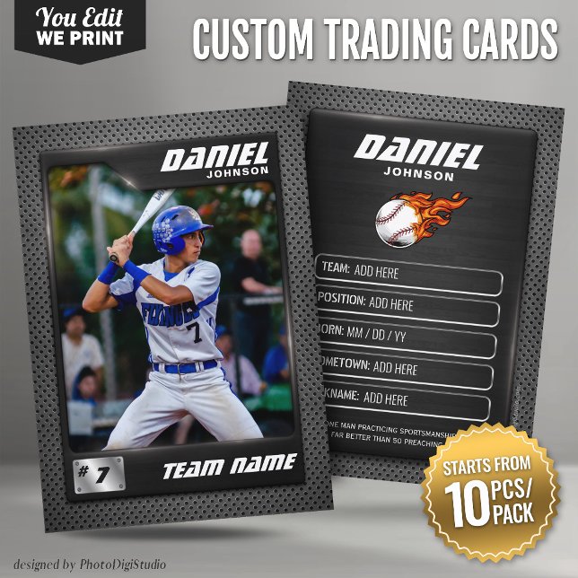 Placement Carte de baseball personnalisée en graphite 10 piè (Custom Baseball Trading Card Graphite 10 pcs/pack)