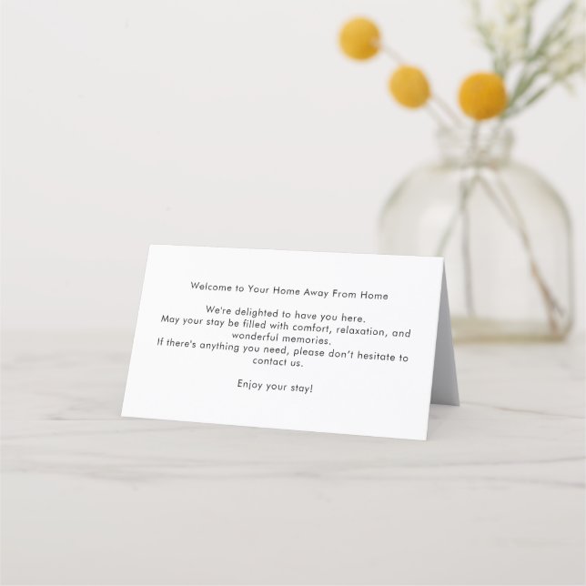 Placement Carte de bienvenue pour chambre d'hôtel invité (Devant)