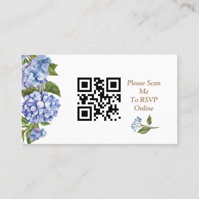 Placement Carte de boîtier RSVP Elegant Blue Hydrangea QR Co (Dos)