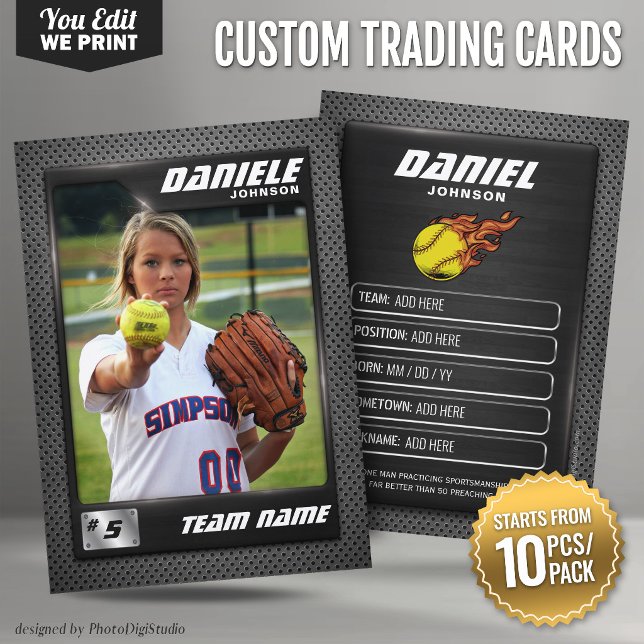 Placement Carte de collection personnalisée de softball Grap (Custom Softball Trading Card Graphite 10 pcs/pack)