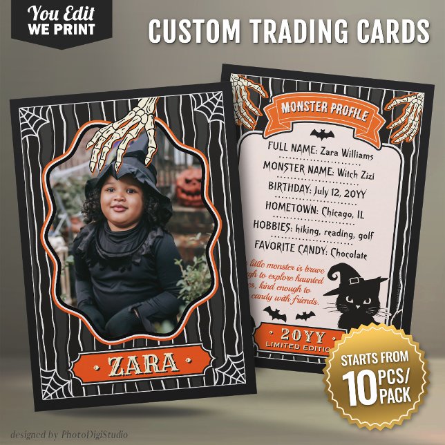 Placement Carte de commerce Halloween, carte de photo de pro (Halloween Trading Card, Monster Profile Photo Card)