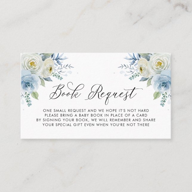 Placement Carte de demande de Baby shower Floral Bleu & Blan (Devant)
