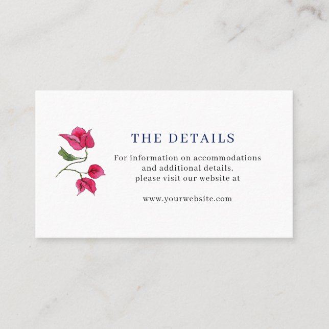 Placement Carte de détails de mariage Bougainvillea Grèce (Devant)