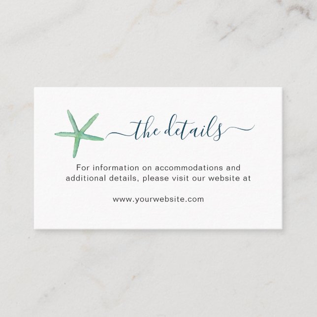 Placement Carte de détails de mariage de la plage de l'étoil (Devant)