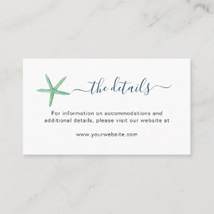 Placement Carte de détails de mariage de la plage de l'étoil
