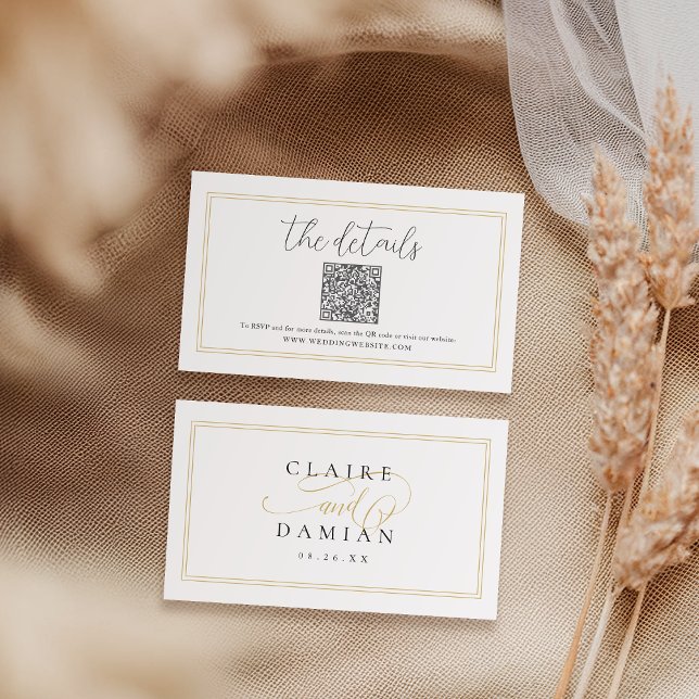 Placement Carte de détails du code QR du script d'élégance s (Simple Elegance Script QR code Details Card)