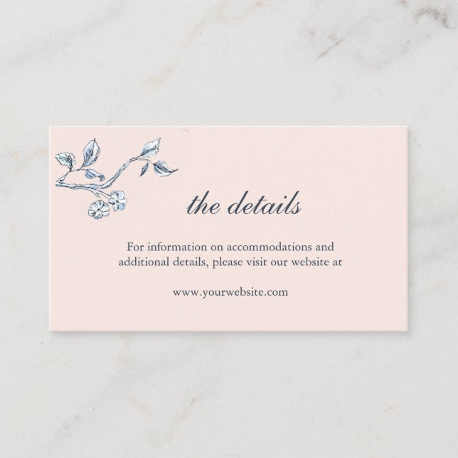 Placement Carte de détails mariage simple bleu et blanc (Devant)