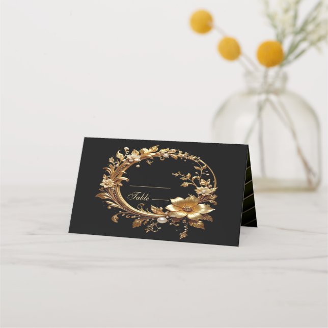 Placement Carte de disposition à cadre orné floral doré (Devant)