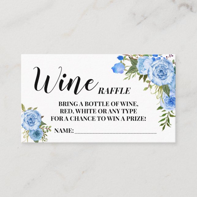 Placement Carte de Fête des mariées Bleu Fleurs Vin Raffle B (Devant)