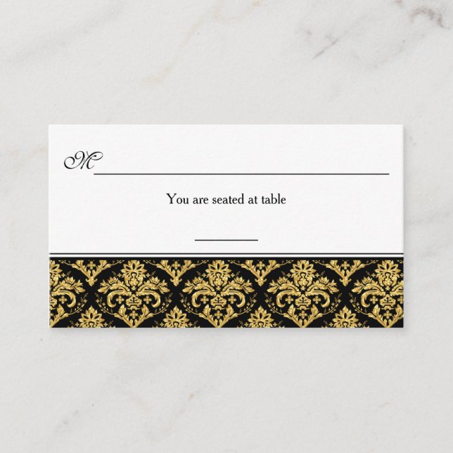 Placement Carte de la réception Black, Gold Damask (Devant)