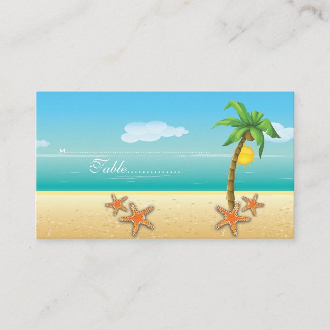 Placement Carte de lieu de mariage de la plage de palmiers e (Devant)