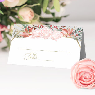 Placement Carte de lieu de mariage d'hiver Aquarelle dorée F