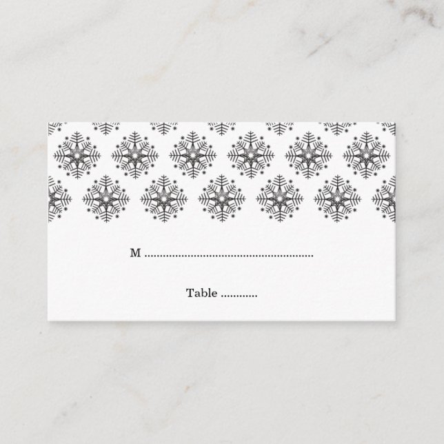 Placement Carte de lieu de mariage d'hiver noir + blanc (Devant)