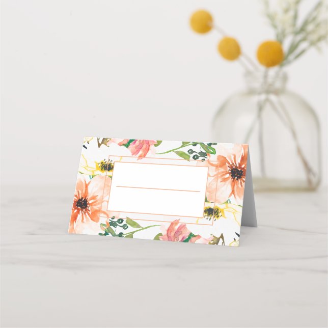 Placement Carte de lieu de mariage floral orange printemps (Devant)