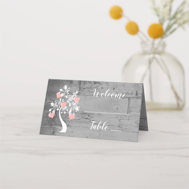 Placement Carte de lieu de réception Arbre rose des Coeurs (Devant)