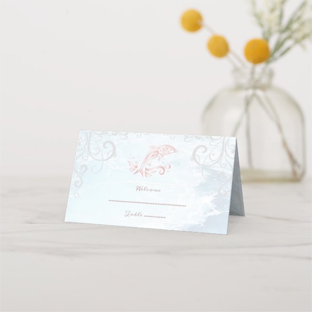 Placement Carte de lieu de réception Dolphin rose (Devant)