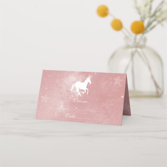 Placement Carte de lieu de réception Unicorne rose (Devant)