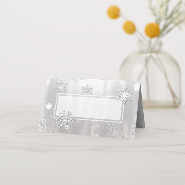 Placement Carte de lieu pliée pour mariage d'hiver en argent (Devant)